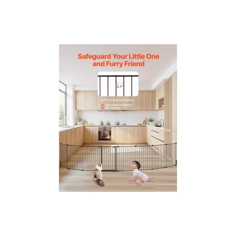 Turvaportti 8 paneelia 487 cm leveä 71 cm korkea musta taitettava