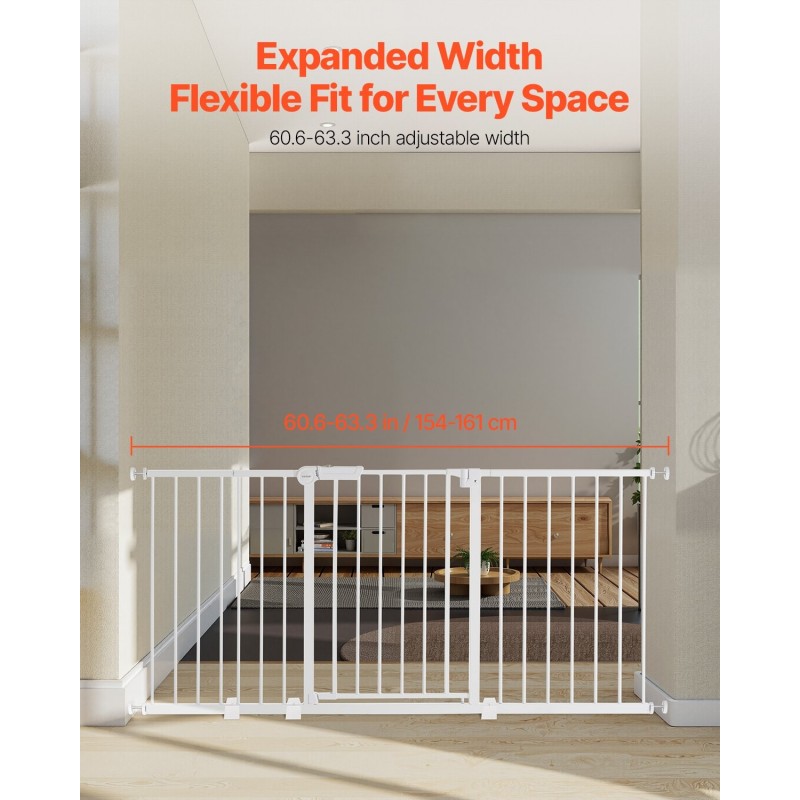 Turvaportti painekiinnityksellä valkoinen säädettävä 154–161 cm 76 cm korkea lapsille ja lemmikeille