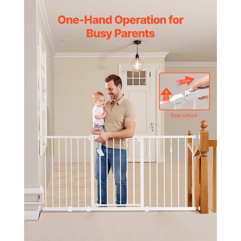 Turvaportti painekiinnityksellä valkoinen säädettävä 154–161 cm 76 cm korkea lapsille ja lemmikeille