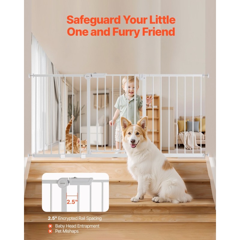 Turvaportti painekiinnityksellä valkoinen säädettävä 154–161 cm 76 cm korkea lapsille ja lemmikeille