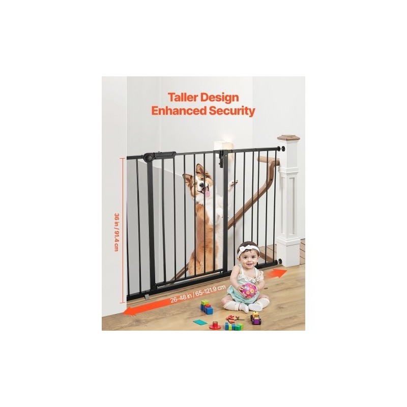 Turvaportti säädettävä leveys 65–122 cm korkeus 91 cm musta yhdellä kädellä avattava