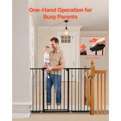 Turvaportti säädettävä leveys 65–122 cm korkeus 91 cm musta yhdellä kädellä avattava