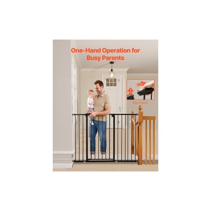 Turvaportti säädettävä leveys 65–122 cm korkeus 91 cm musta yhdellä kädellä avattava