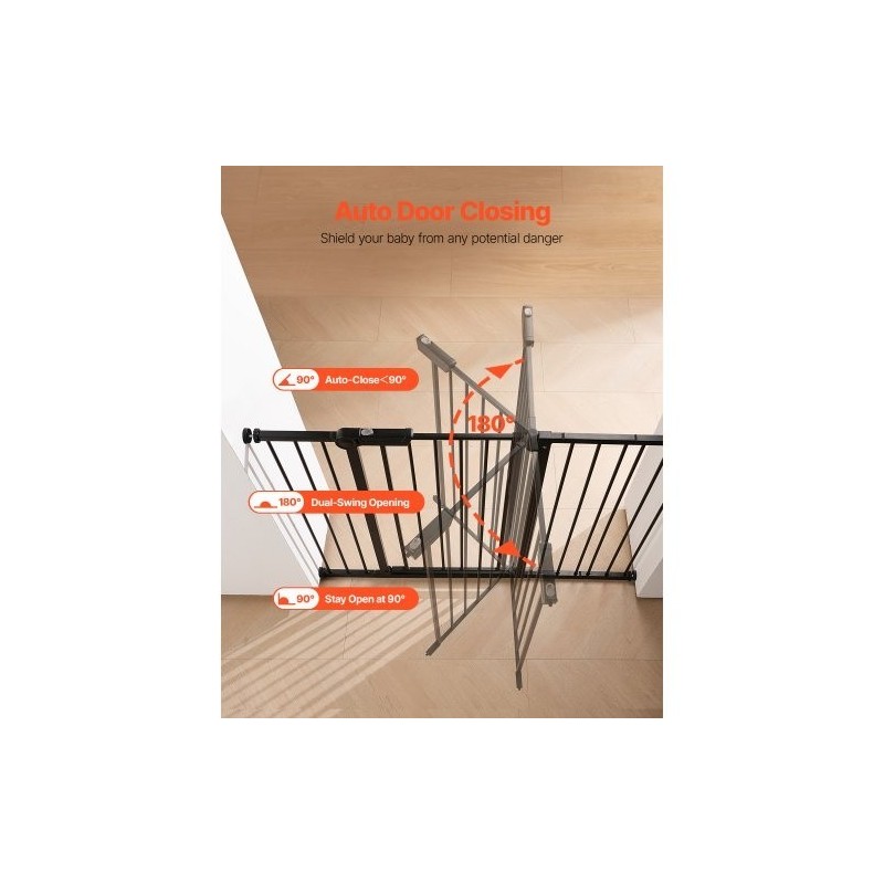 Turvaportti säädettävä leveys 65–122 cm korkeus 91 cm musta yhdellä kädellä avattava