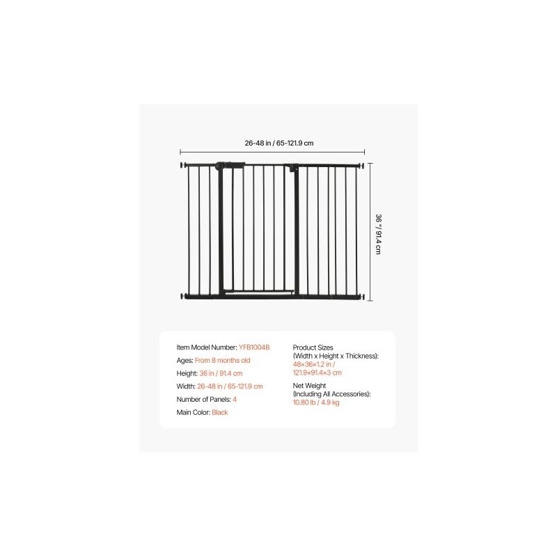 Turvaportti säädettävä leveys 65–122 cm korkeus 91 cm musta yhdellä kädellä avattava