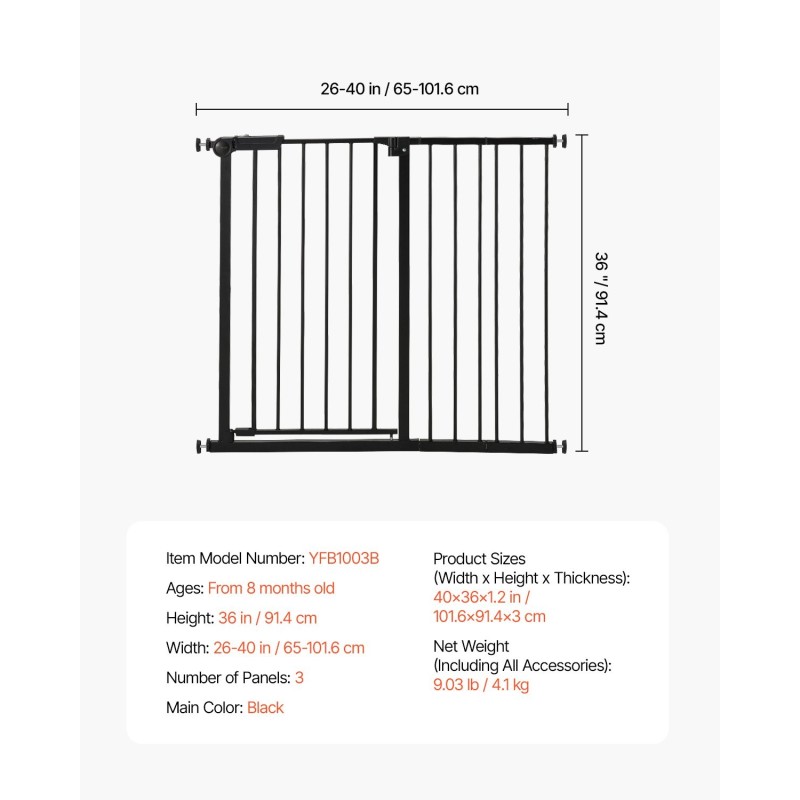Turvaportti säätöleveys 65–101,6 cm korkeus 91,4 cm painekiinnitys lapsille ja lemmikeille