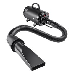 Lemmikkikuivain 2000W musta kotikäyttöön säädettävä lämpötila ja nopeus 4 suutinta