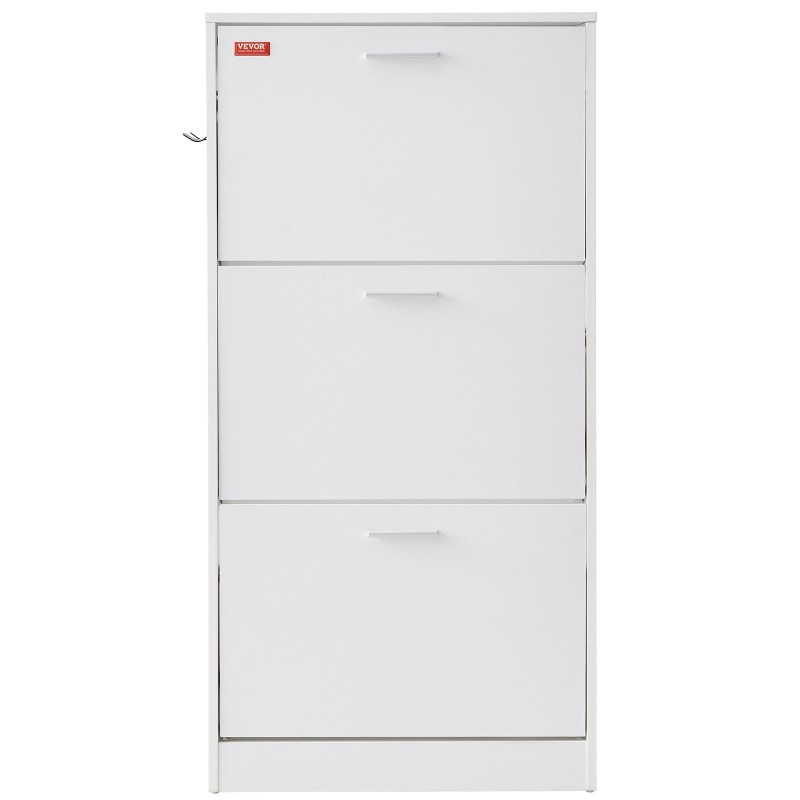 Kenkäkaappi P2-luokan lastulevystä kolmella ylös kääntyvällä laatikolla ja sivukoukuilla eteiseen