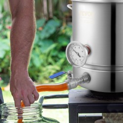 Ruostumaton teräskattila 18,92 litraa kotipanemiseen kolmikerroksinen pohja kansi lämpömittari kuulaventtiilihana suodatinritilä