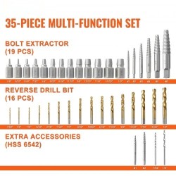 Pultinpoistosarja 35 osaa kromimolybdeeniteräksestä valmistetut ruuvinpoistajat 16 titaanipinnoitettua pikateräs poranterää