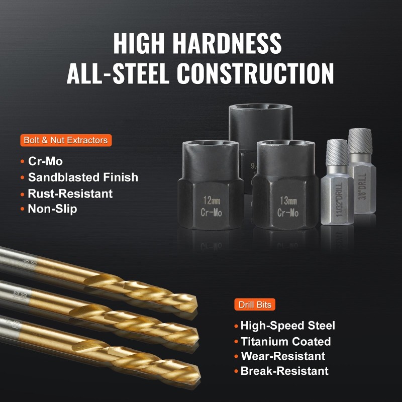 Pultti- ja ruuvinpoistosarja 48-osainen kromi-molybdeeniterästä titaanipinnoitetuilla korkeanopeusteräs-poranterillä