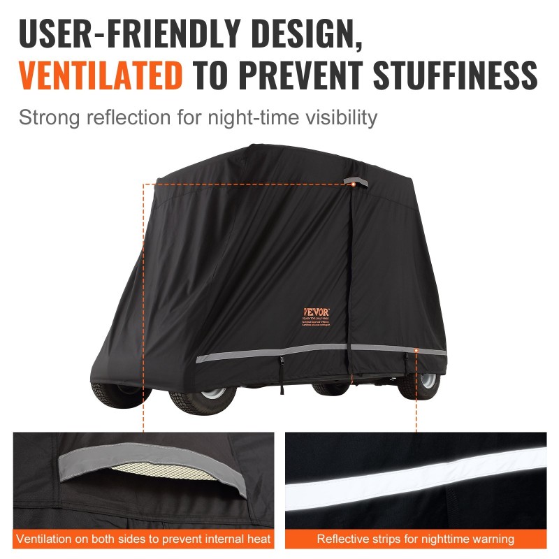 Golfkärryn suojapeite 600D polyesteri nelipaikkaisille vesitiivis aurinkosuojattu kolmella vetoketjuovella