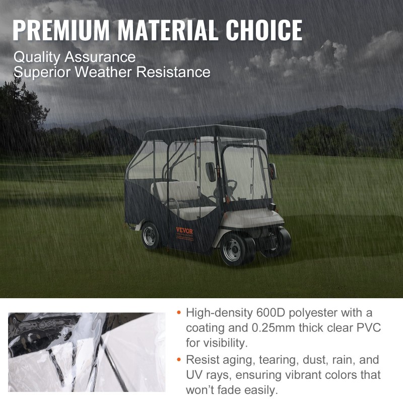 Golfkärryn suojakatos 4-paikkainen vesitiivis aurinkosuojattu korkeatiheyksinen 600D polyesteri nelisivuisilla PVC-ikkunoilla