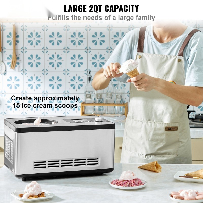 Automaattinen jäätelökone 2,0 l teho 180 wattia alumiininen säiliö ruostumaton teräs