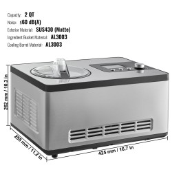 Automaattinen jäätelökone 2,0 l teho 180 wattia alumiininen säiliö ruostumaton teräs