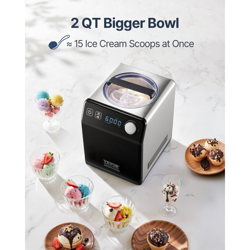 Automaattinen jäätelökone kotikäyttöön 1,9 l ruostumaton teräs neljä toimintatilaa