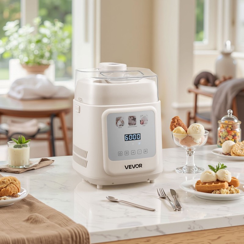 Automaattinen pystyjäätelökone 1 l sisäänrakennetulla kompressorilla 4 käyttötilaa muovirunko kotikäyttöön