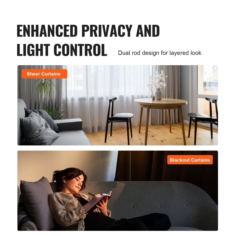 Kaksoisverhotanko teräs säädettävä 920–1830 mm mattamusta 1 ja 3/4 tuuman halkaisija