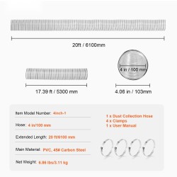Pölynpoistoletku PVC-muovinen paksunnettu 100 mm x 6,1 m teräslankavahvistettu läpinäkyvä
