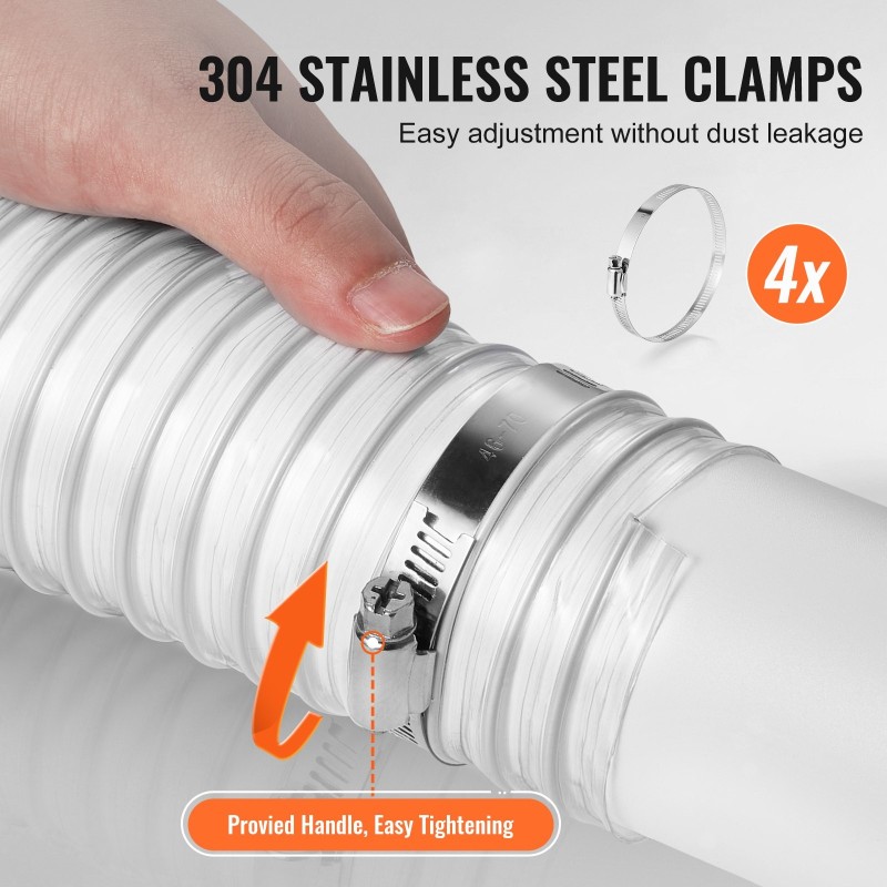 PVC-muovinen puruletku 63 mm x 3050 mm hiiliteräskierrolla 4 ruostumatonta kiristintä