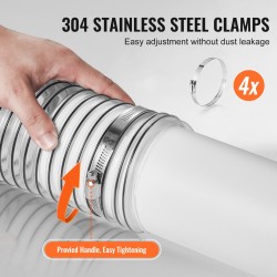 PVC pölynpoistoletku 100 mm 15,24 m paksunnettu teräslankakierre 4 kiristintä puuntyöstökoneisiin