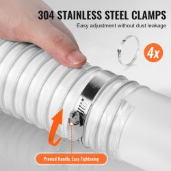 Pölynpoistoletku PVC 63 mm 6,1 m läpinäkyvä hiiliteräskierre 4 kpl 304 kiristimiä