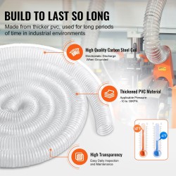 Pölynpoistoletku PVC 63 mm 6,1 m läpinäkyvä hiiliteräskierre 4 kpl 304 kiristimiä