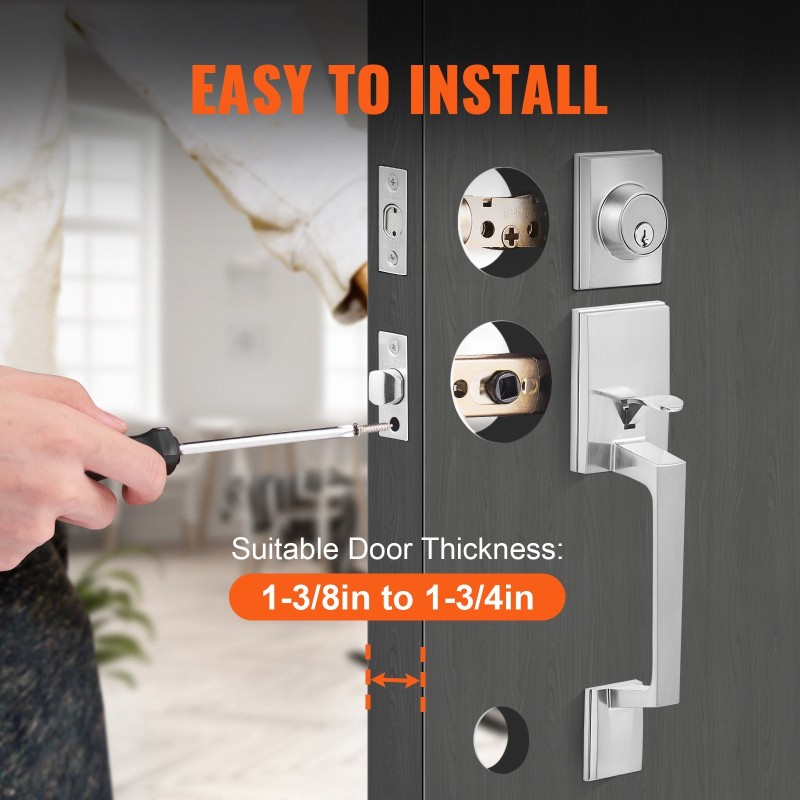 Etuoven vedin- ja lukkosetti sinkkiseos satiininikkeli käännettävä oikea- ja vasenkätisiin