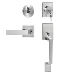 Etuoven vedin- ja lukkosetti sinkkiseos satiininikkeli käännettävä oikea- ja vasenkätisiin