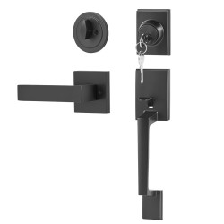 Etuoven mattamusta neliönmuotoinen vedin ja lukosarja sinkkiseos käännettävä avaimella lukittava