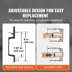 Etuoven mattamusta neliönmuotoinen vedin ja lukosarja sinkkiseos käännettävä avaimella lukittava