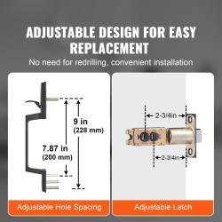 Etuoven vedin sinkkiseos mattamusta neliölevyllä käännettävä säädettävä reiänväli 200–228 mm