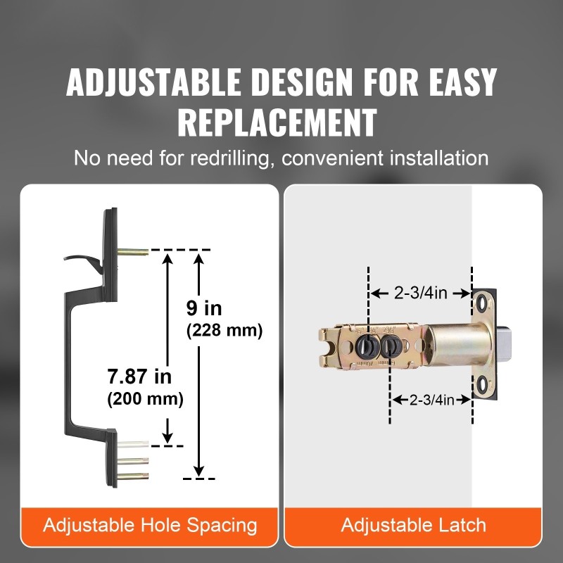 Etuoven vedin sinkkiseos mattamusta neliölevyllä käännettävä säädettävä reiänväli 200–228 mm