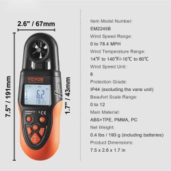 Bluetooth-käsianemometri ABS ja TPE-muovinen LED-taustavalaistu näyttö mittaa tuulennopeuden IP44-suojattu