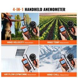 Käsikäyttöinen jaettu CFM-tuulimittari ABS-TPE-materiaali LED-näyttö tuulennopeus lämpötila