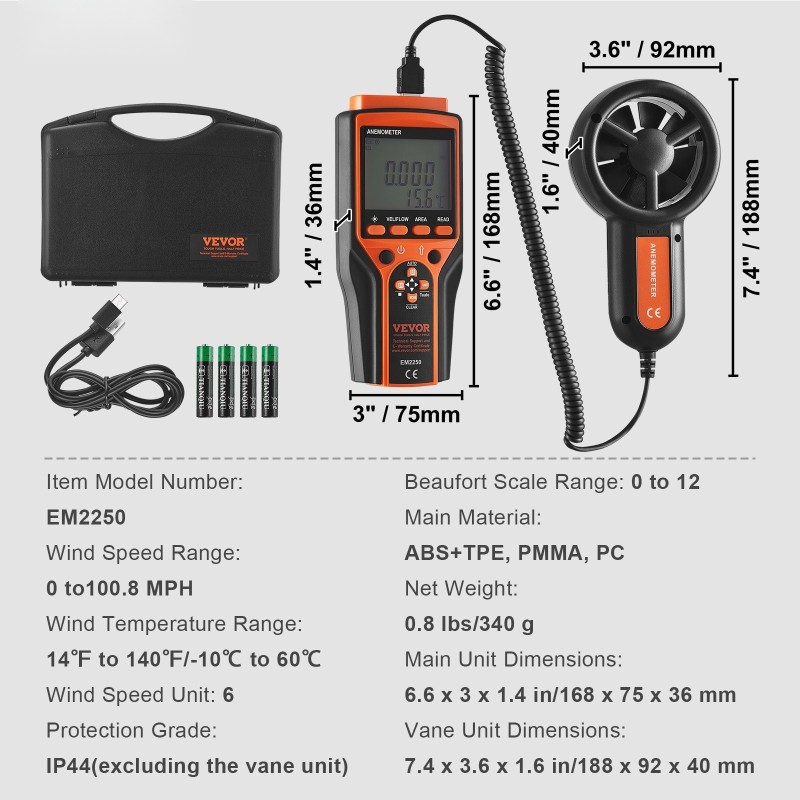 Käsikäyttöinen jaettu CFM-tuulimittari ABS-TPE-materiaali LED-näyttö tuulennopeus lämpötila