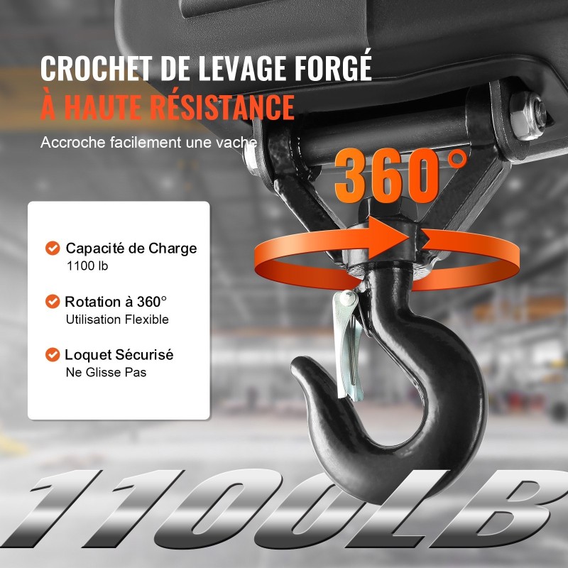 Sähkötalja 499 kg 1500 W kannettava kolme ohjaustapaa sinkitty teräsvaijeri 7 m