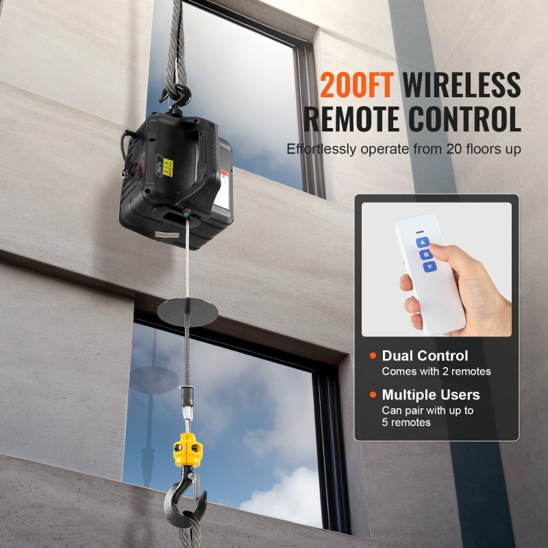 Kannettava sähkönostin ja vinssi 499 kg nostokyky 7 m langaton kauko-ohjain