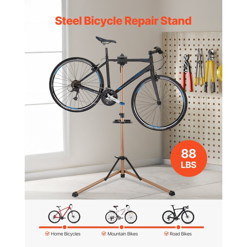 Pyörän huoltoteline Q195-teräs kantavuus 39.9 kg säädettävä 105–152 cm magneettitarjotin 360° puristin
