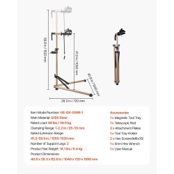 Pyörän huoltoteline Q195-teräs kantavuus 39.9 kg säädettävä 105–152 cm magneettitarjotin 360° puristin