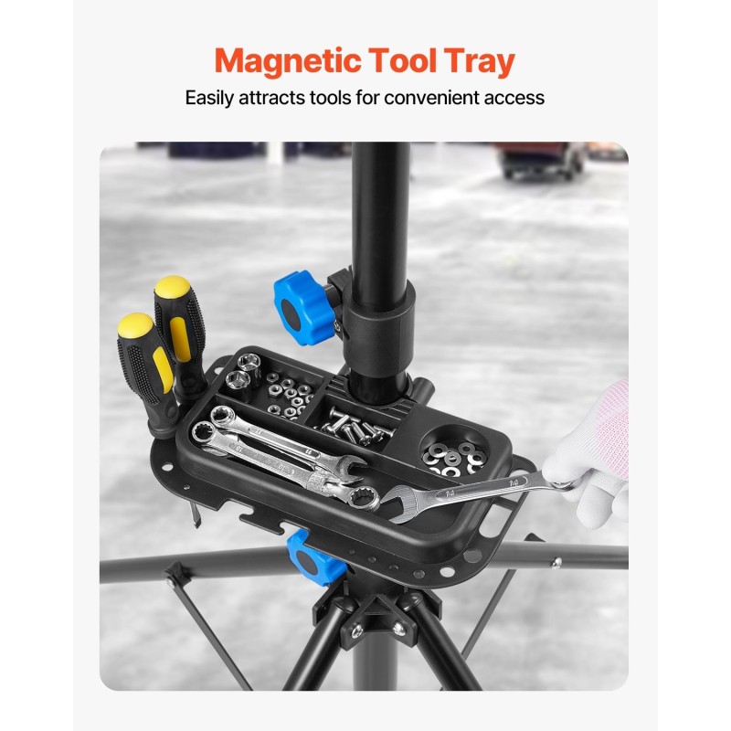 Pyörän huoltoteline Q195-teräs 29,9 kg kantavuus 835–1440 mm taittuva magneettinen työkalutarjotin