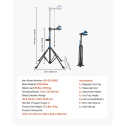 Pyörän huoltoteline Q195-teräs 29,9 kg kantavuus 835–1440 mm taittuva magneettinen työkalutarjotin