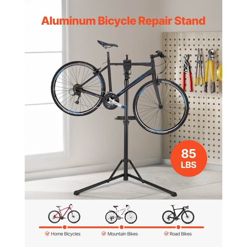 Pyöränhuoltoteline alumiiniseos säädettävä 1035–1630 mm korkeus 38,6 kg kantavuus magneettinen työkalutaso