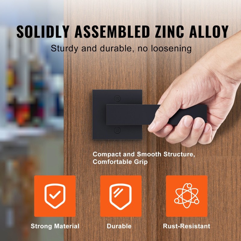 Kiinteä ovenpainike sinkkiseosta mattamusta 2 kpl ei-kääntyvä sopii oikea- ja vasenkätisiin oviin