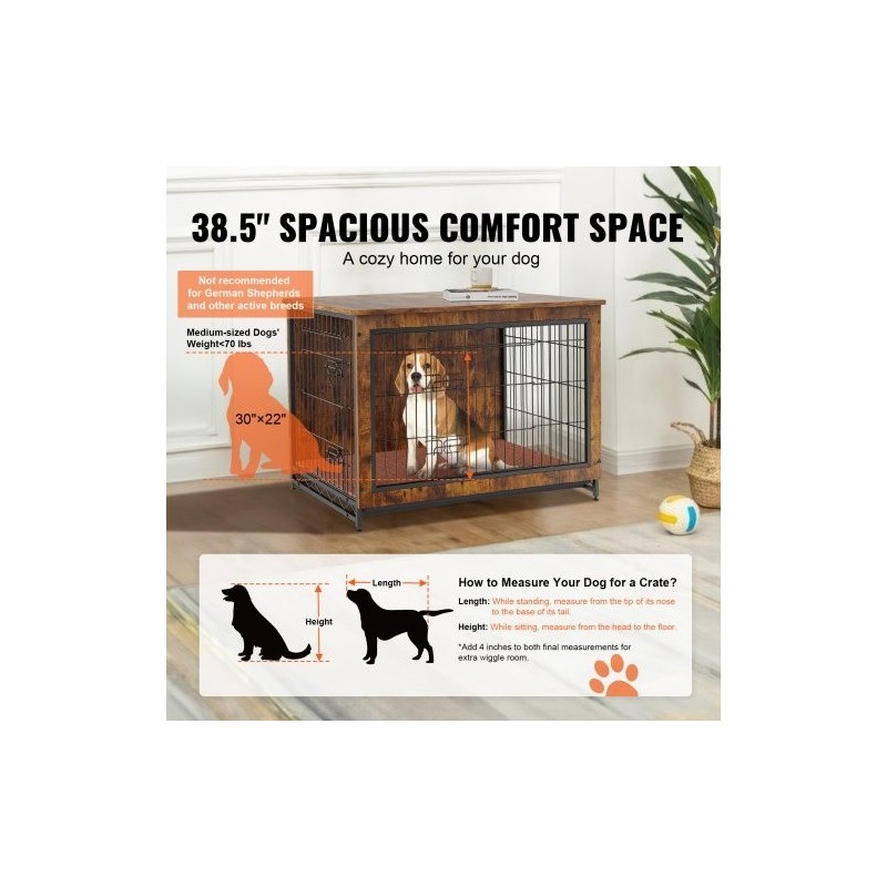 Koirankoppi P2-luokan lastulevystä sisäkäyttöön kahdella ovella irrotettavalla tarjottimella ruskea