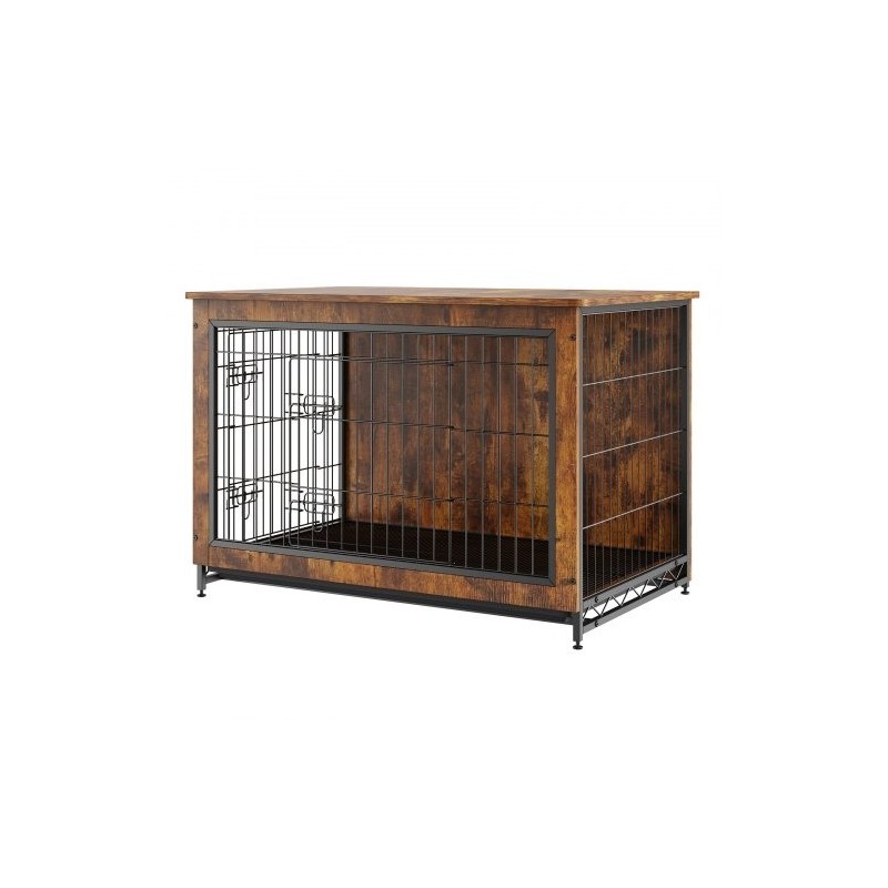 Koirankoppi P2-luokan lastulevystä sisäkäyttöön kahdella ovella irrotettavalla tarjottimella ruskea