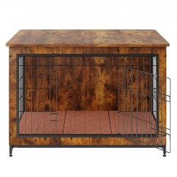 Koirankoppi P2-luokan lastulevystä sisäkäyttöön kahdella ovella irrotettavalla tarjottimella ruskea