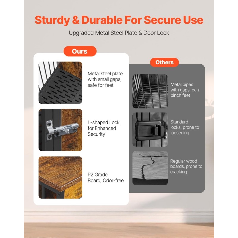 Huonekalutyylinen koiranhäkki lastulevy ja rauta kahdelle koiralle säädettävällä väliseinällä kaksoisovilla