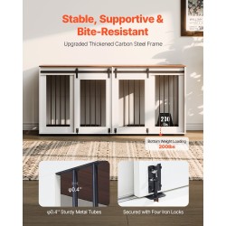 Kaksoishäkki kahdelle koiralle teräsrunko ja P2-luokan MDF-levy TV-tasona ruskea ja valkoinen