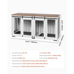 Kaksoishäkki kahdelle koiralle teräsrunko ja P2-luokan MDF-levy TV-tasona ruskea ja valkoinen